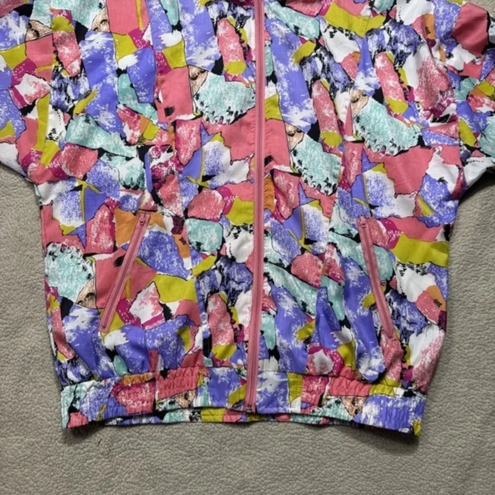Vintage Lavon Jacket Womens Small Multicolor Abstract Windbreaker Coat 80s Retro